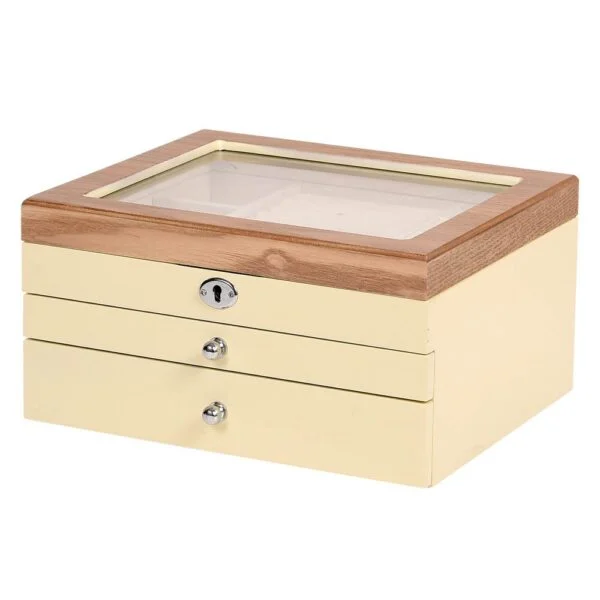Wooden Jewelry Box with Glass Doors