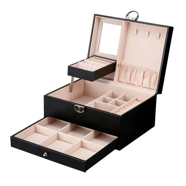 Leather Jewelry Box with Drawers
