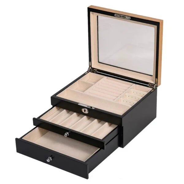 Wooden Jewelry Box with Glass Doors