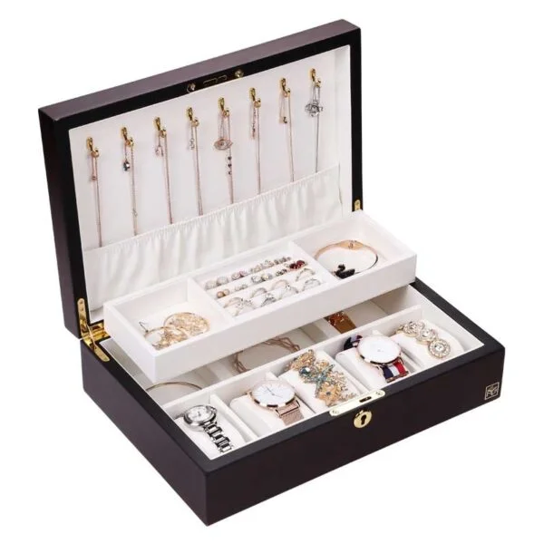 wooden jewelry box with lock