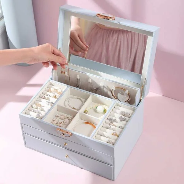 Mirror Jewelry Box with Drawers