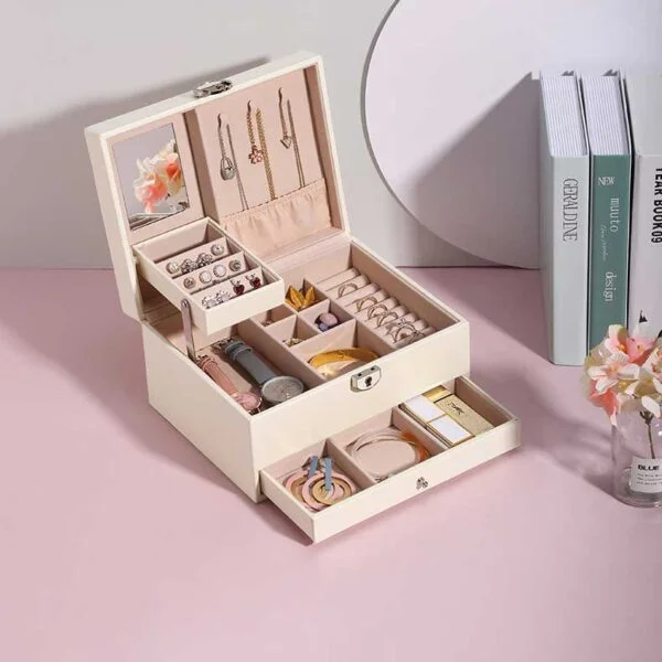 Leather Jewelry Box with Drawers