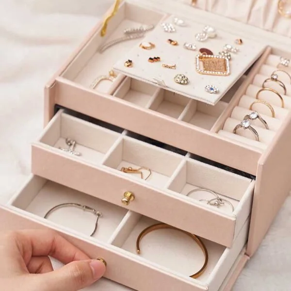 Leather jewelry box with lock