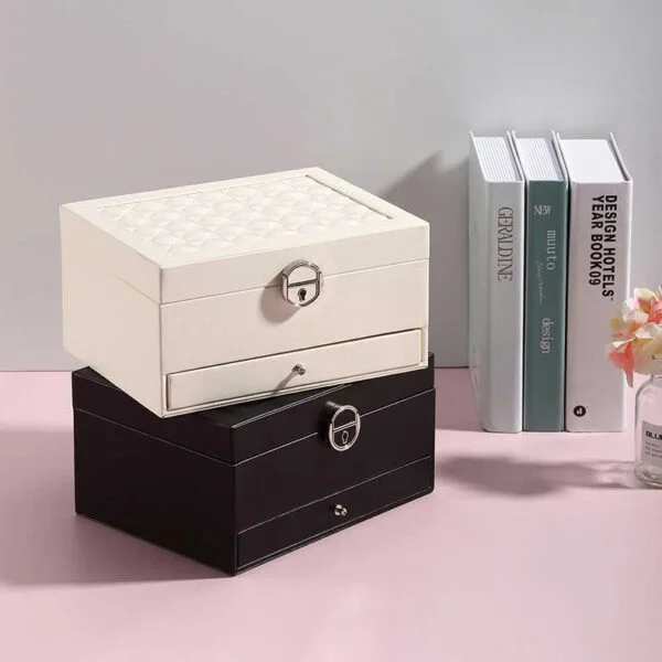 Leather Jewelry Box with Drawers