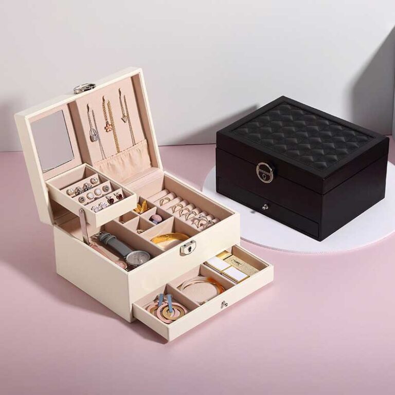 Leather Jewelry Box with Drawers