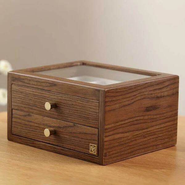Wooden jewelry box with glass top