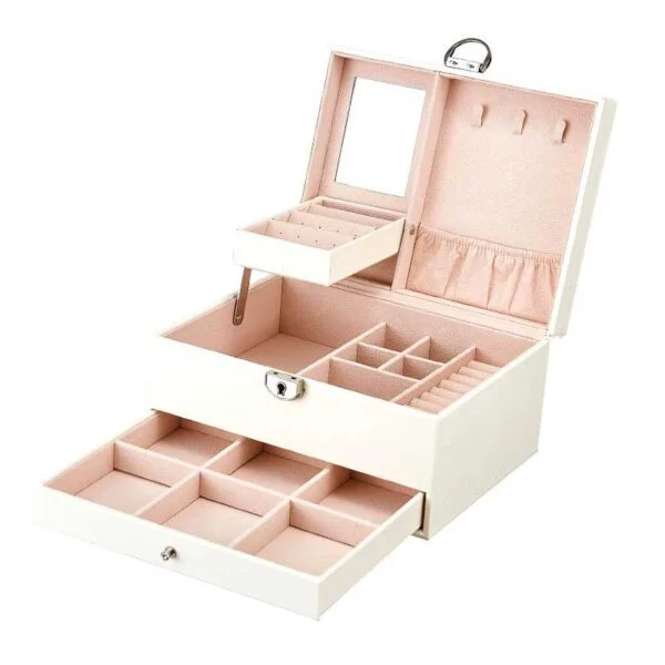 Leather Jewelry Box with Drawers