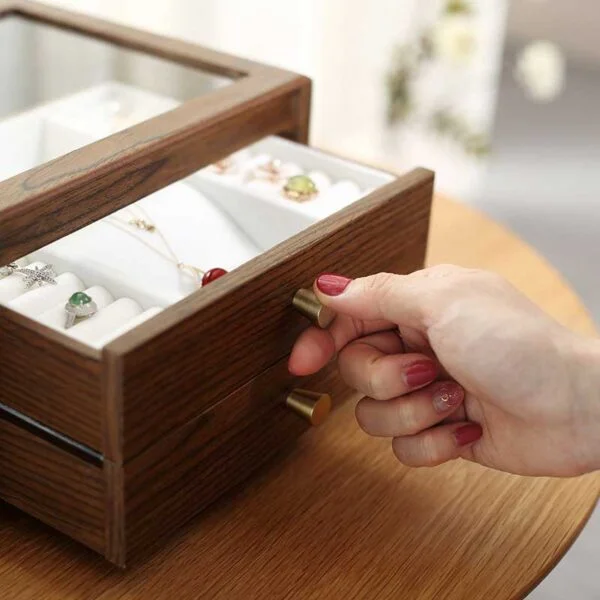 Wooden jewelry box with glass top