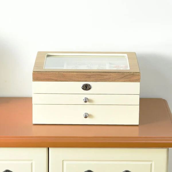 Wooden Jewelry Box with Glass Doors