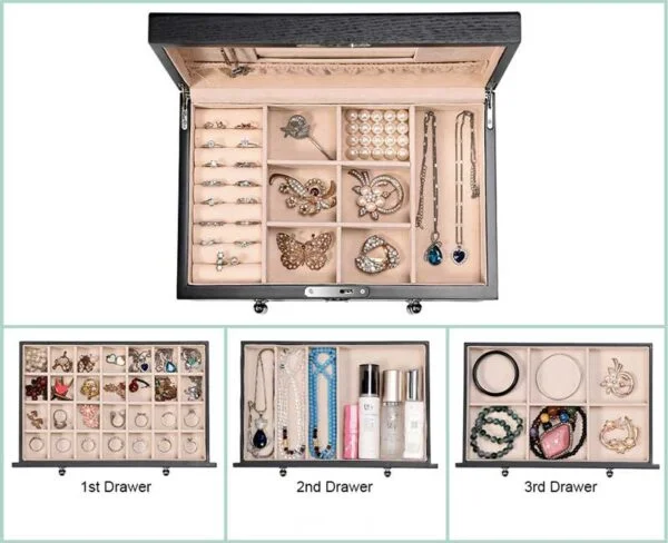 Wooden Jewelry Box With Mirror