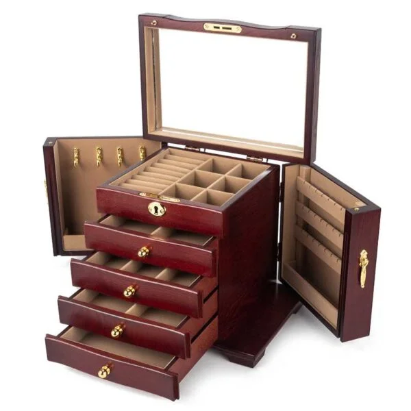 Large Vintage Wooden Jewelry Box