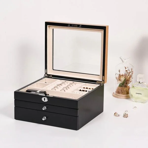 Wooden Jewelry Box with Glass Doors