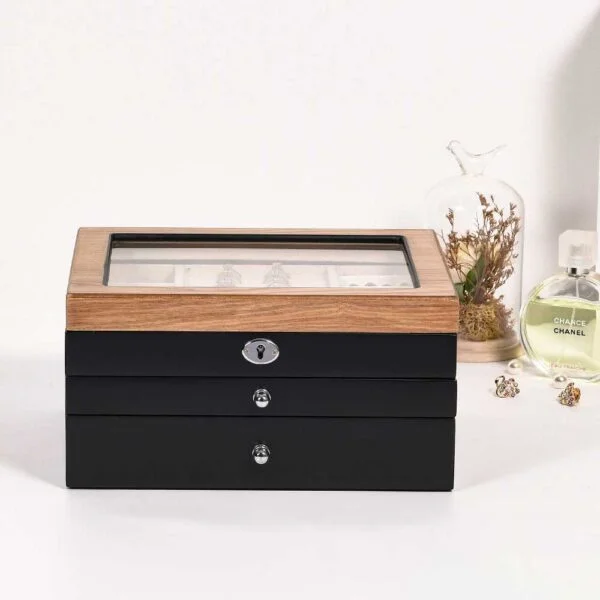 Wooden Jewelry Box with Glass Doors