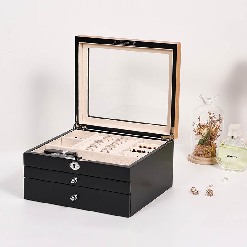 Wooden Jewelry Box With Glass Doors