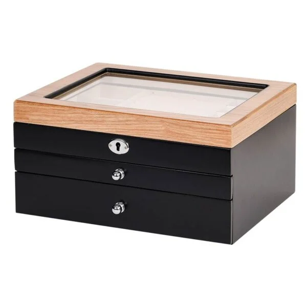 Wooden Jewelry Box with Glass Doors