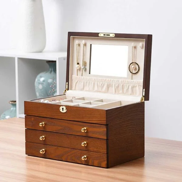 Wooden Jewelry Box With Mirror