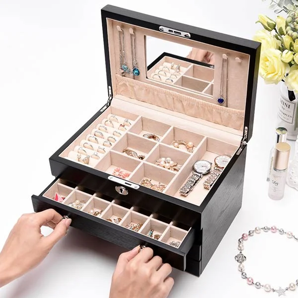 Wooden Jewelry Box With Mirror