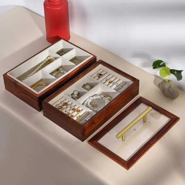 Wood Glass Jewelry Box